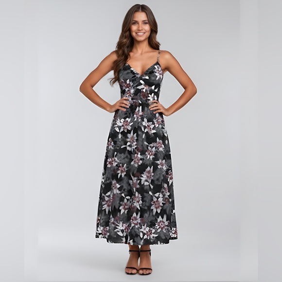 By Design Dresses & Skirts - Black Boho Floral Print Twist Front Cami Dress